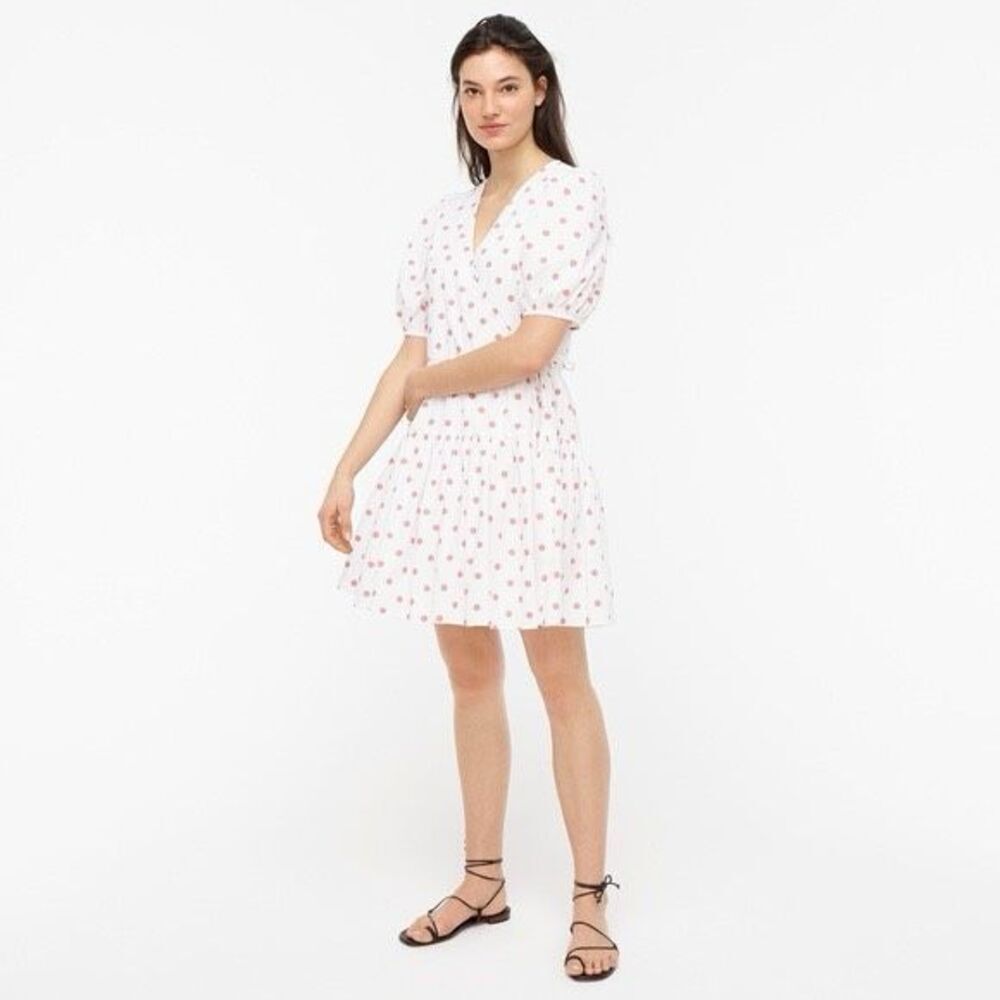 J.crew polka dot Puff-sleeve cotton poplin wrap dress in white rose dot - Picture 2 of 13